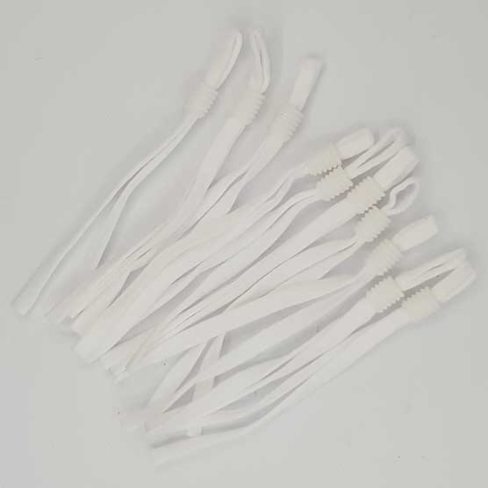 10 vita elastiska band med justerbart spänne för att fästa masken. N°02.