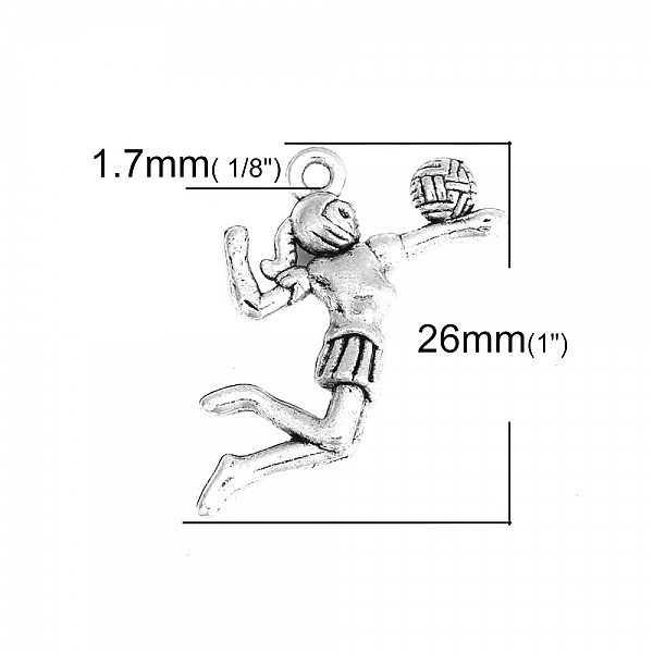 10 Breloques sport volley-ball argent N&deg;01