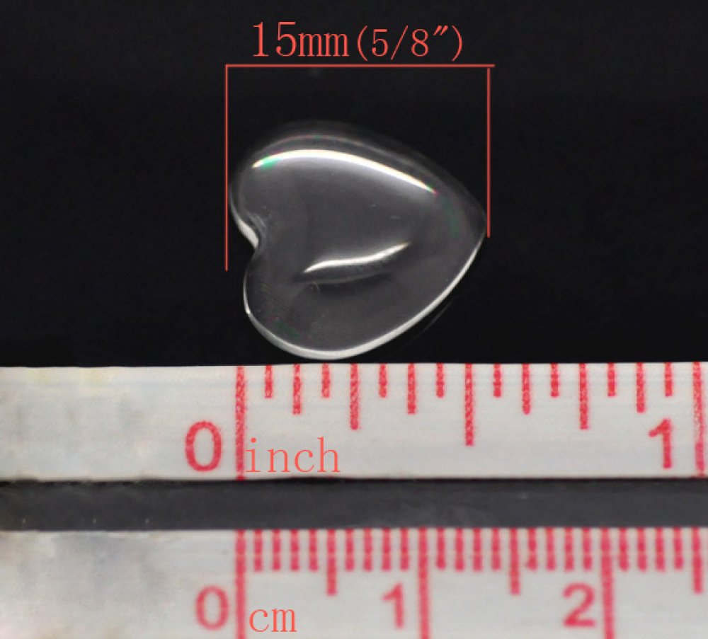 10 Cabochons Hjärtan 14 x 15 mm i klart glas N°22