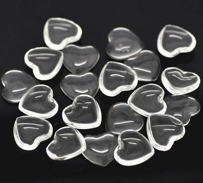 10 Cabochons Hj&auml;rtan 14 x 15 mm i klart glas N&deg;22