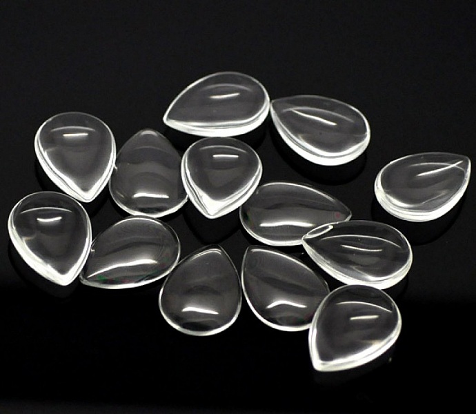 10 Cabochons Drops 18 x 25 mm i klart f&ouml;rstoringsglas N&deg;25