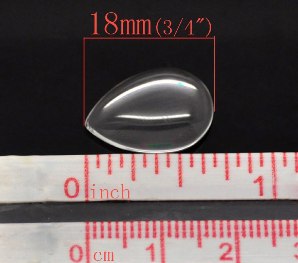 10 Cabochons Drops 13 x 18 mm i klart förstoringsglas N°24