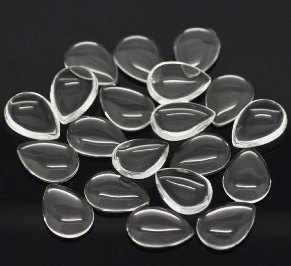 10 Cabochons Drops 13 x 18 mm i klart förstoringsglas N°24