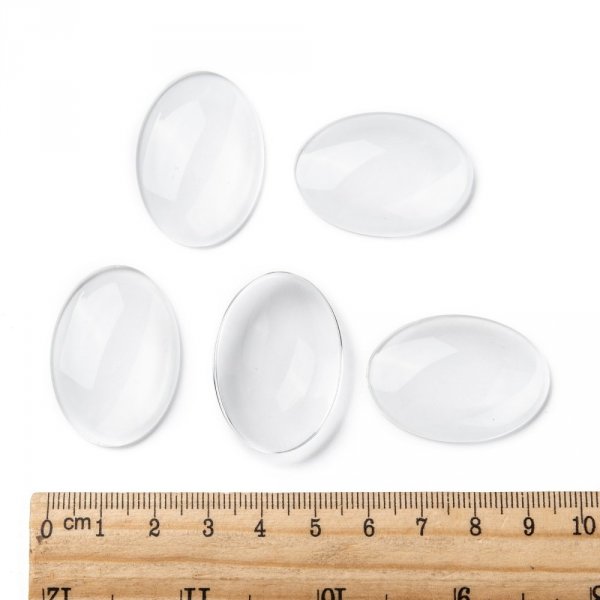 10 ovala cabochoner 25 x 35 mm i klart glas N&deg;20