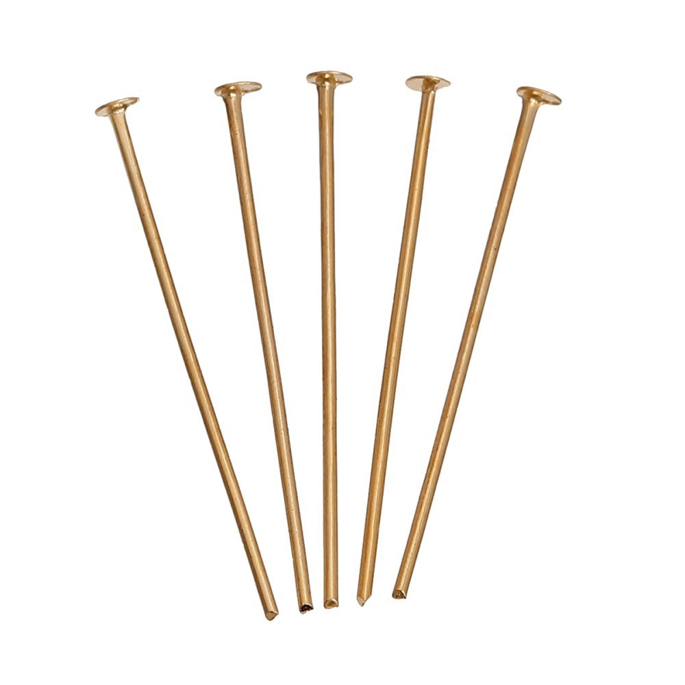 10 spikar 30 mm platt huvud 14K guldpläterade