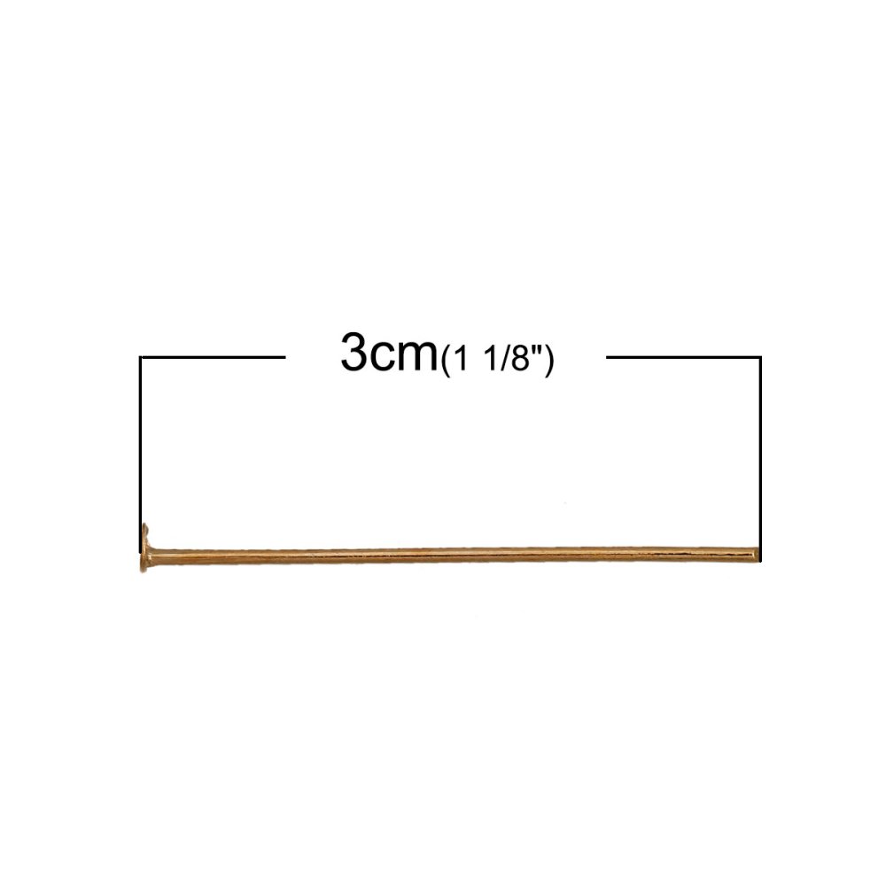 10 spikar 30 mm platt huvud 14K guldpläterade