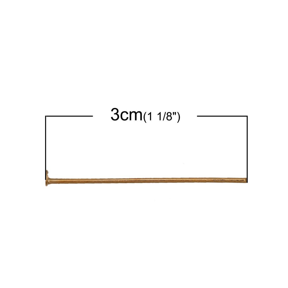 10 spikar 30 mm platt huvud 14K guldpläterade