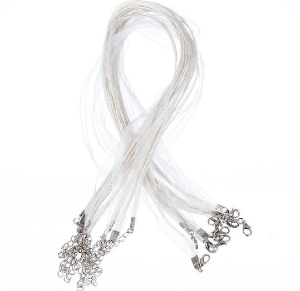 10 halsband av organza och vit vaxad snodd
