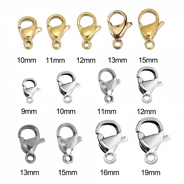 10 karbinhakarbiner i rostfritt st&aring;l 12 x 07 mm.