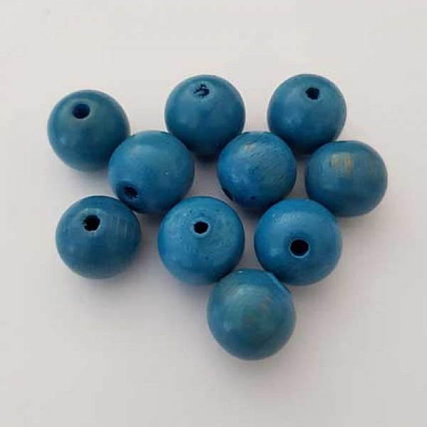 10 Perles Bois ronde 14 mm Turquoise N&deg;01
