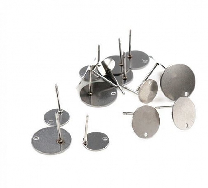 10 Supports Boucles d'oreilles puces ronde 8 mm en acier inoxydable