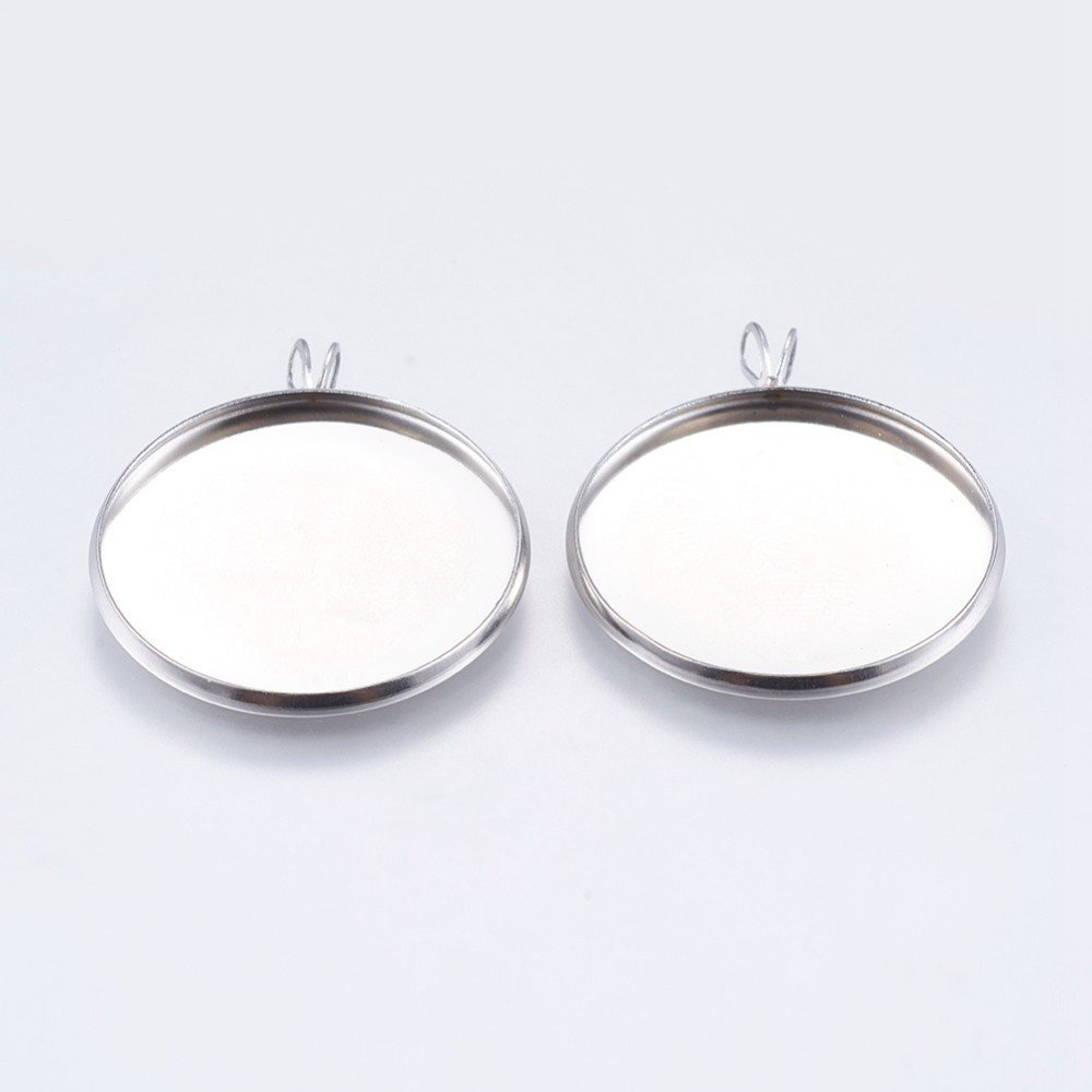 10 Cabochon Stands 25mm Silver Antique, rostfritt stål