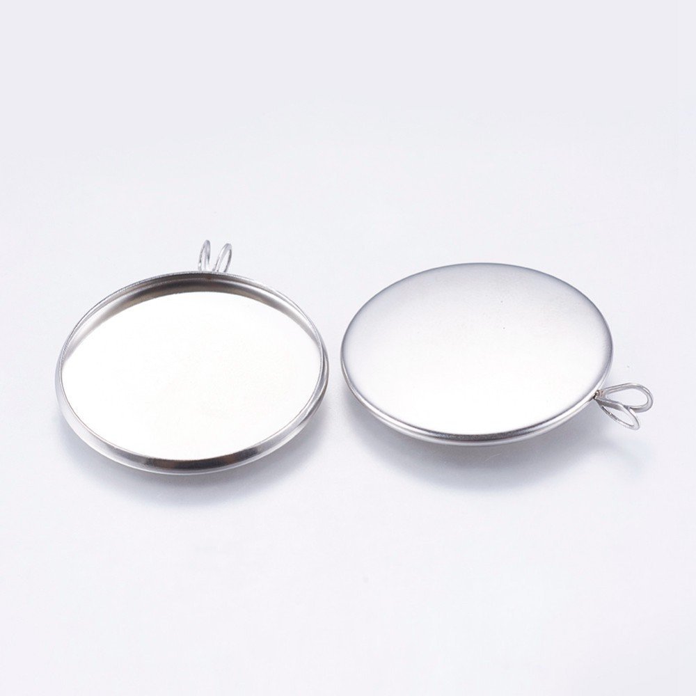 10 Cabochon Stands 25mm Silver Antique, rostfritt stål