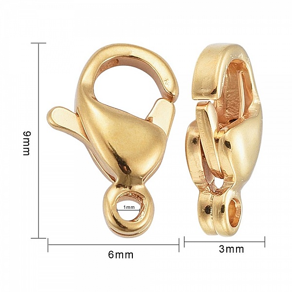 1 l&aring;s i rostfritt st&aring;l 24K guldpl&auml;terat hummerl&aring;s 9 x 6 mm guld