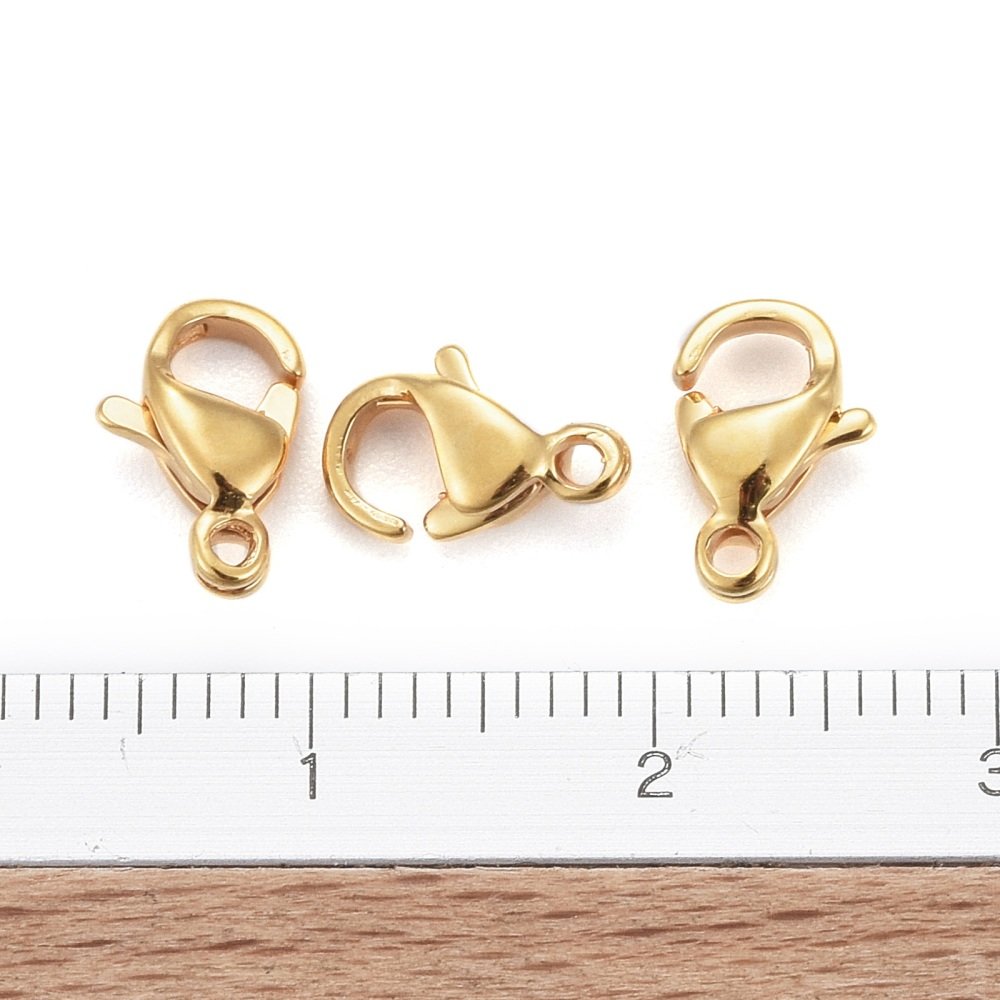 1 lås i rostfritt stål 24K guldpläterat hummerlås 9 x 6 mm guld
