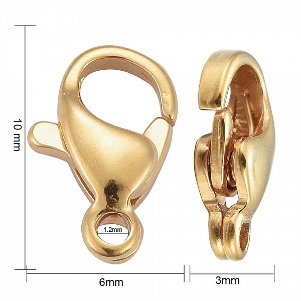 1 Fermoir Acier Inoxydable Plaqu&eacute; Or 24K Mousqueton 10 x 6 mm Dor&eacute;