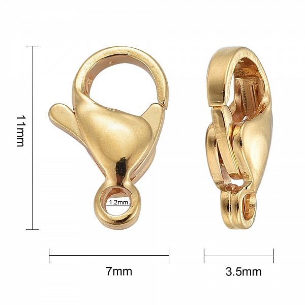 1 Fermoir Acier Inoxydable Plaqu&eacute; Or 24K Mousqueton 11 x 7 mm Dor&eacute;