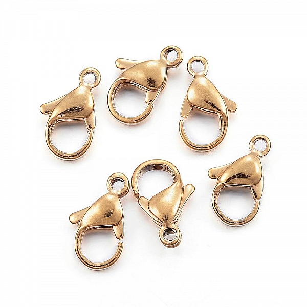 1 Fermoir Acier Inoxydable Plaqu&eacute; Or 24K Mousqueton 12 x 7 mm Dor&eacute;