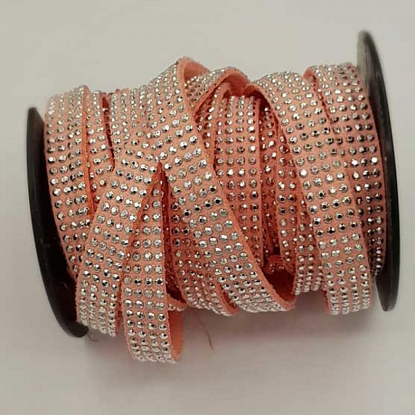 1 M Ruban su&eacute;dine rose strass Argent quatre rang&eacute;es