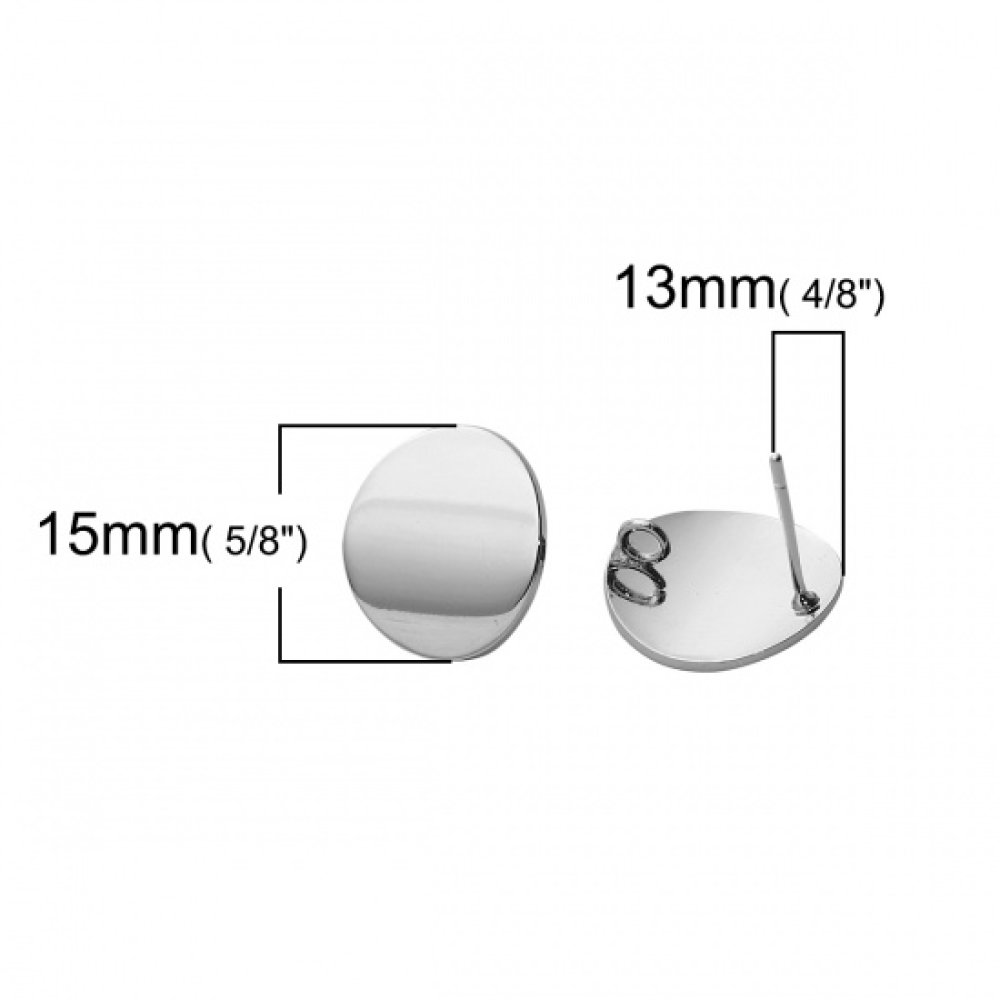 1 par 16mm platina pläterade runda chip örhängen