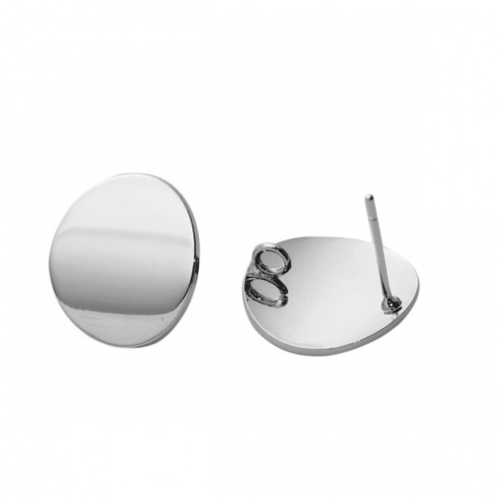 1 par 16mm platina pläterade runda chip örhängen