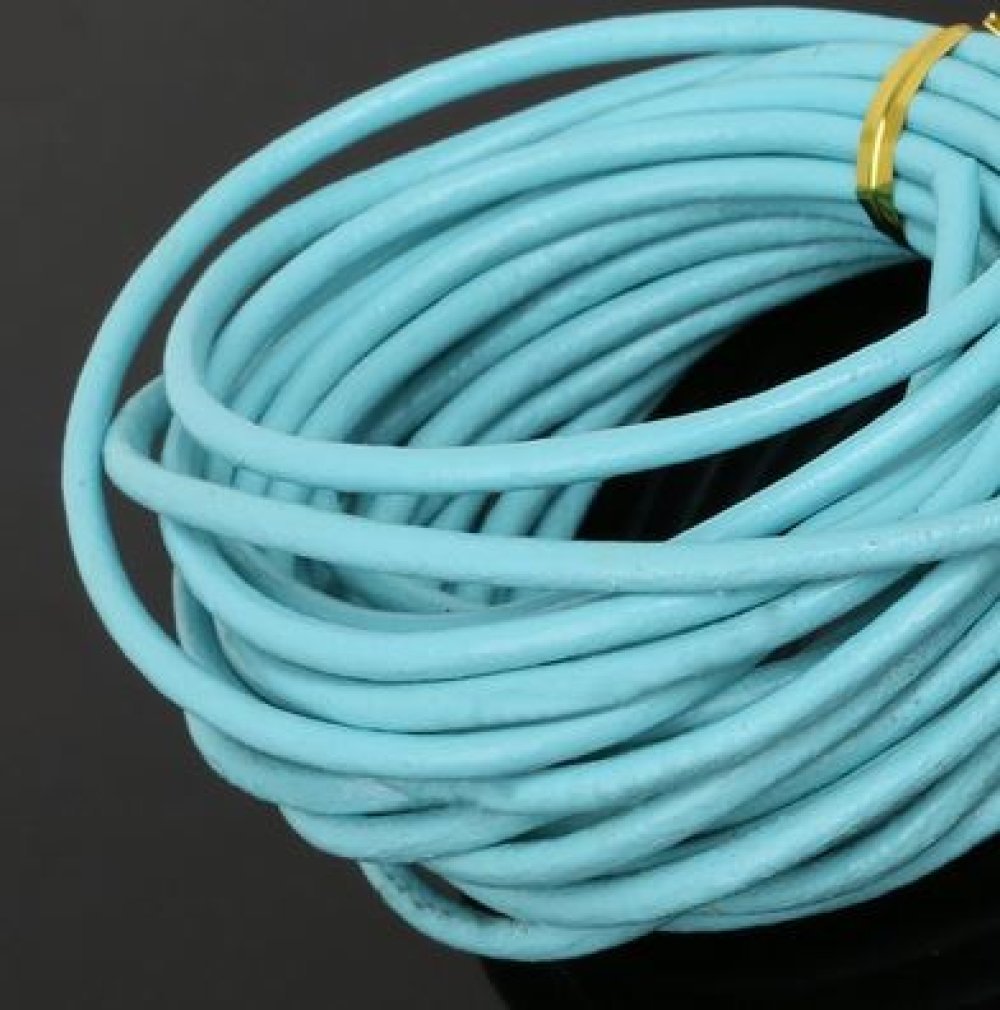 1 meter Rund slät lädersladd Turquoise 3 mm