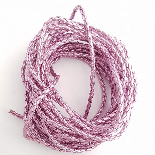 1 meter Rundt fl&auml;tad sladd av konstl&auml;der Mauve Silver 3 mm
