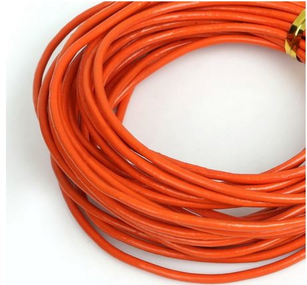 1 meter Slätt läder runt snöre Orange 2 mm