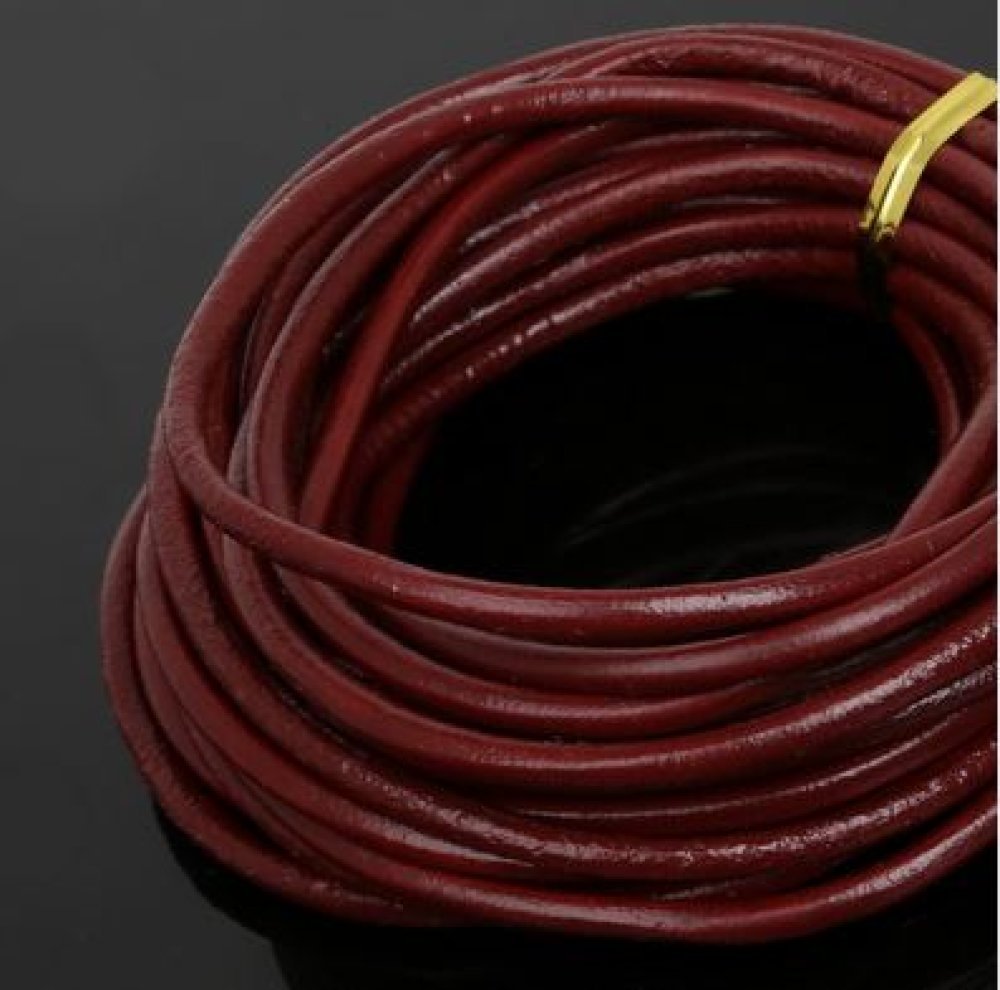 1 meter rund slät lädersladd Bordeaux 3 mm