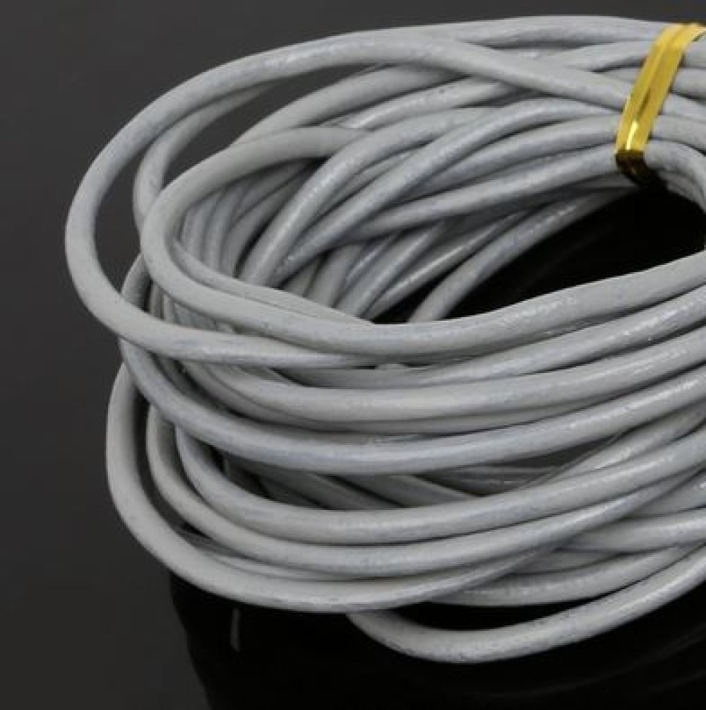1 meter Rund slät läderlina Grå 3 mm