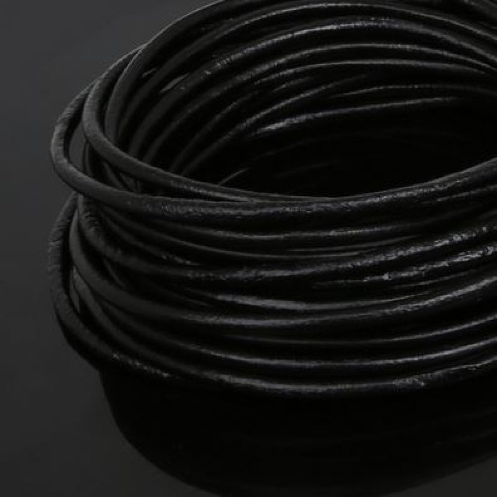 1 meter Rund slät läderlina Svart 3 mm