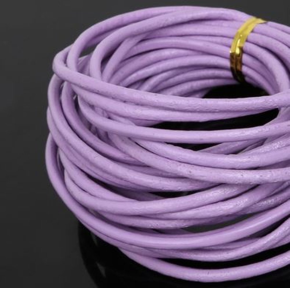 1 meter Rund slät lädersnodd Purple 3 mm