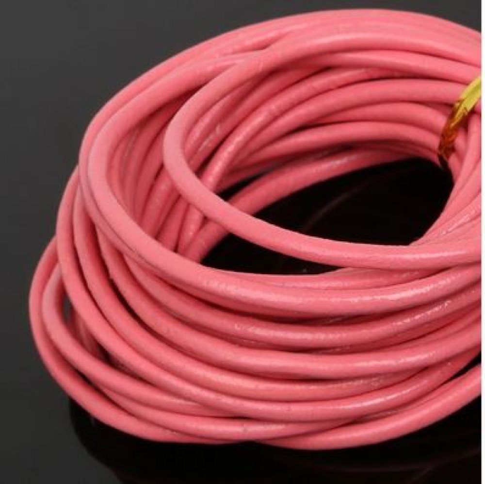 1 meter rund slät lädersladd Rose 3 mm