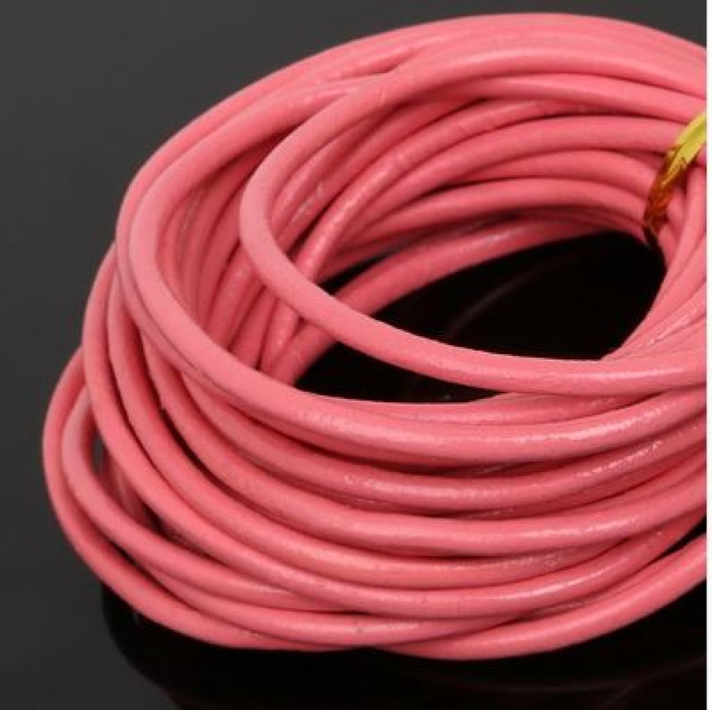 1 meter rund slät lädersladd Rose 3 mm