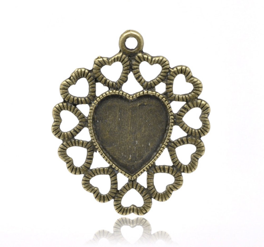 1 cabochonhållare Heart N°01 Brons