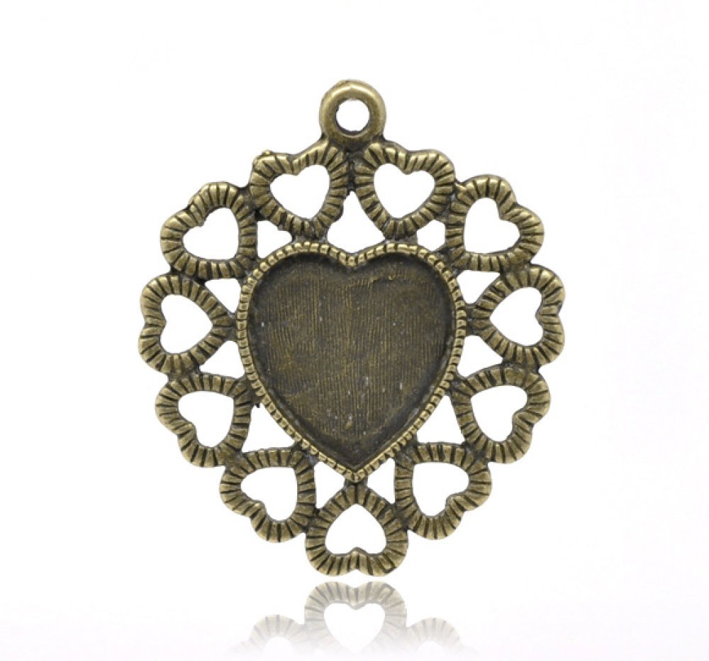1 cabochonhållare Heart N°01 Brons