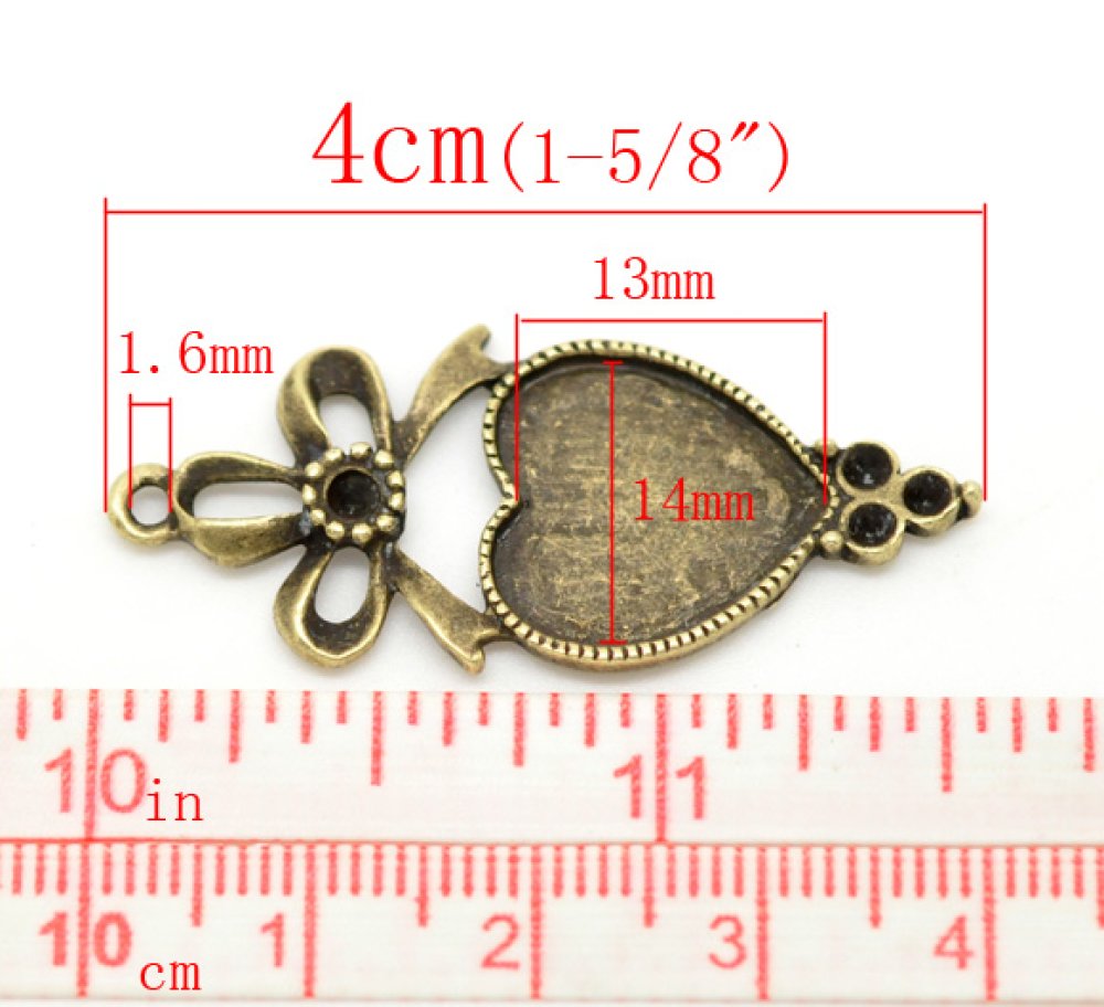 1 cabochonhållare Heart N°03 Brons