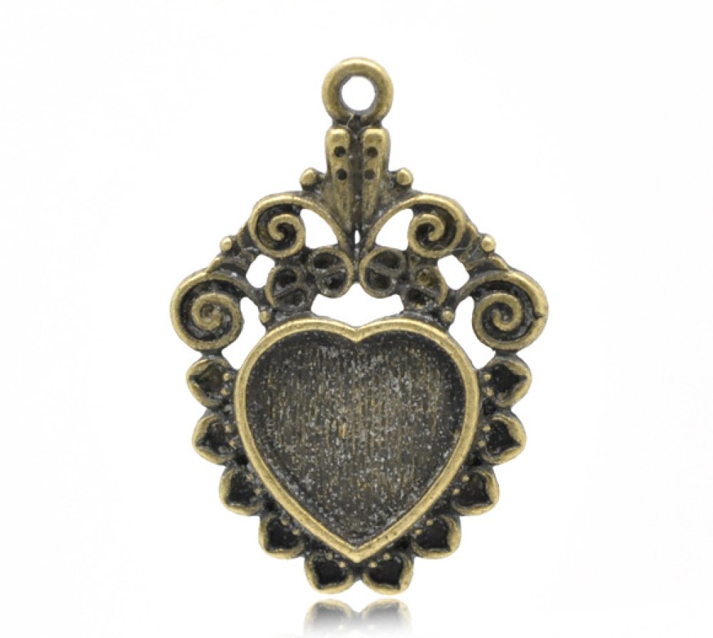1 cabochonhållare Heart N°04 Brons