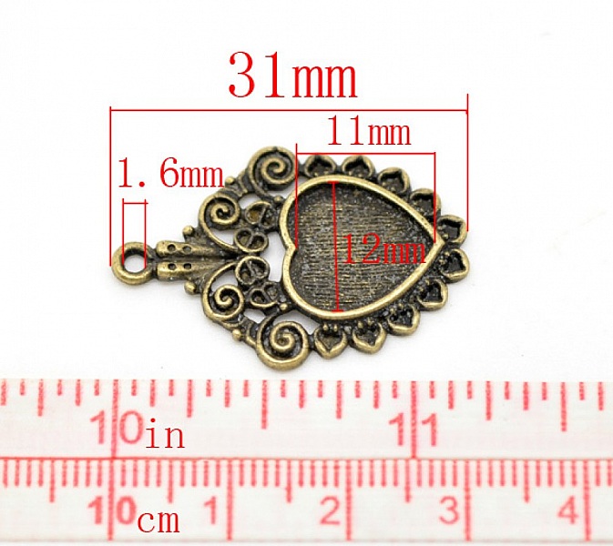 1 cabochonh&aring;llare Heart N&deg;04 Brons