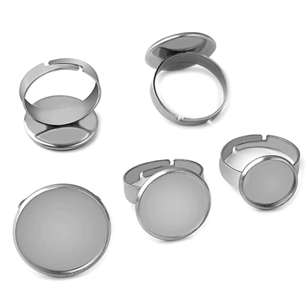 1 ring cabochonhållare 16 mm silver n°04