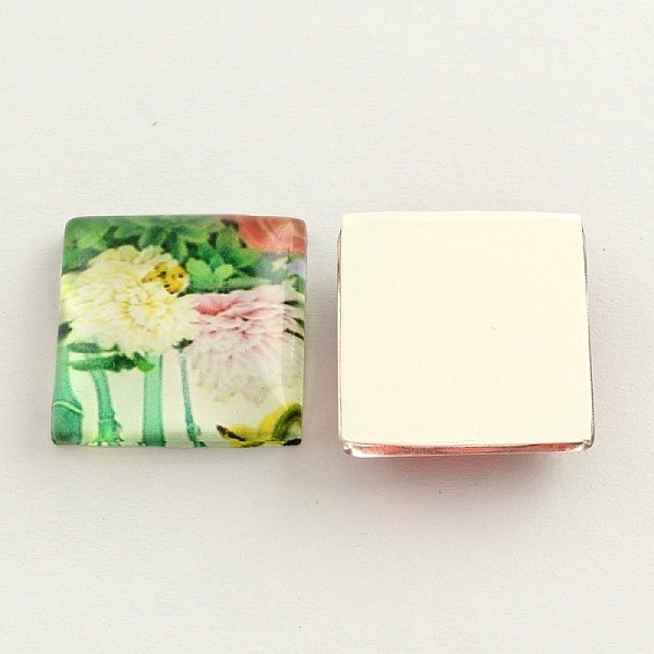 20 glascabochoner kvadratiska 20 mm sorterade blommor S-22-20-17