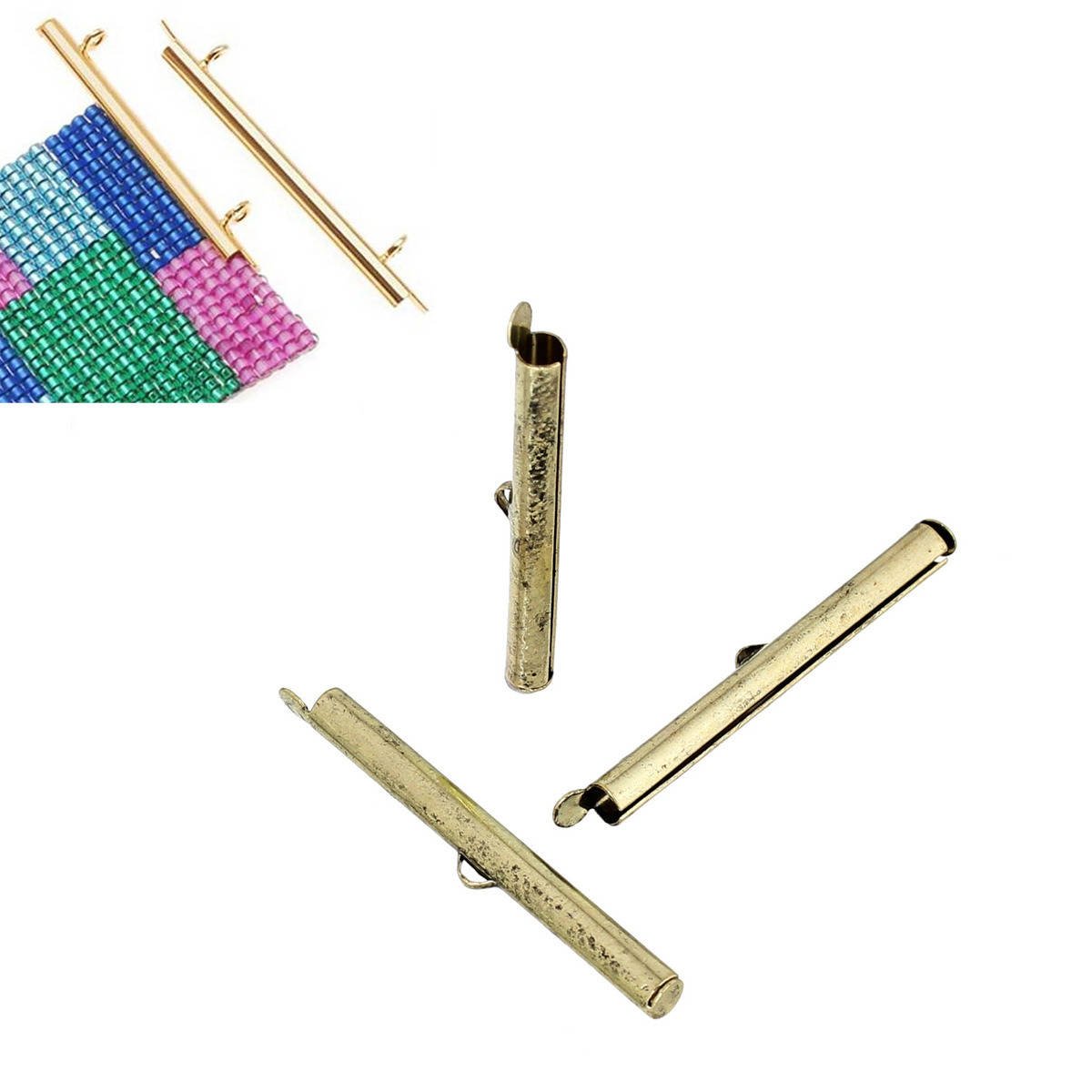 2 spännen slutkapslar kopparrör antik brons 40x6mm-72433 