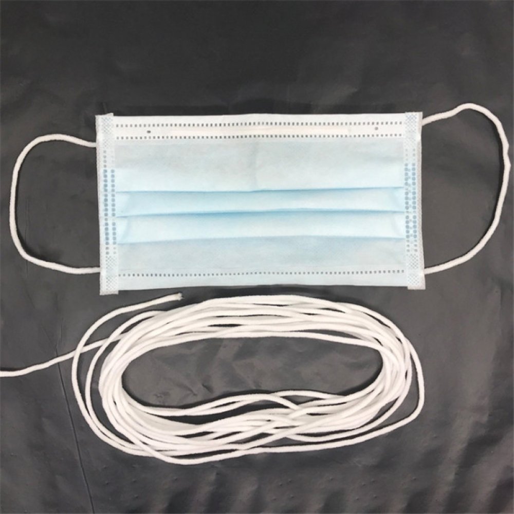 2 meter vit, rund polyestermasker med elastisk elastisk 5 mm