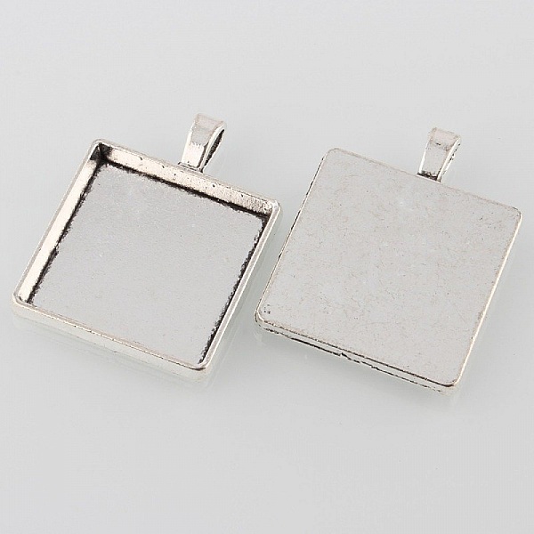 2 x 25mm silver cabochon h&aring;llare, cabochon h&auml;ngare 43AS