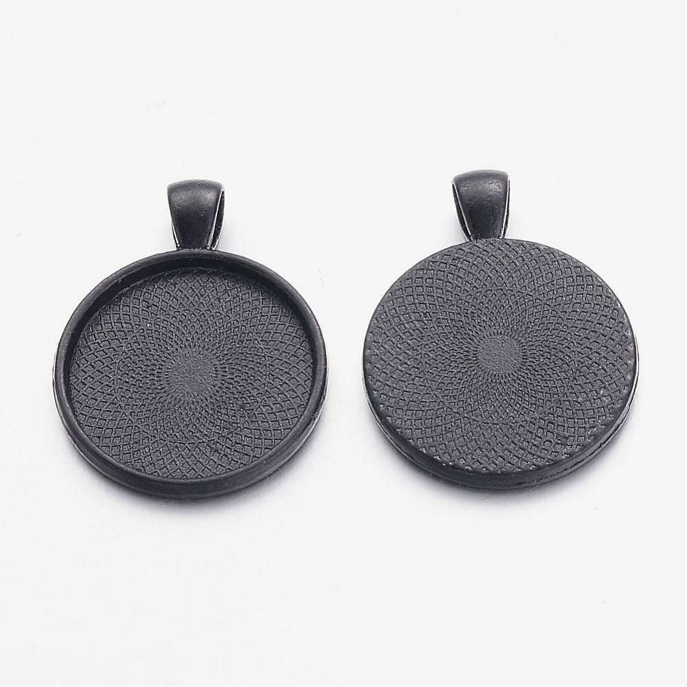 2 x 25mm svart cabochon hållare, cabochon hängare 16NR