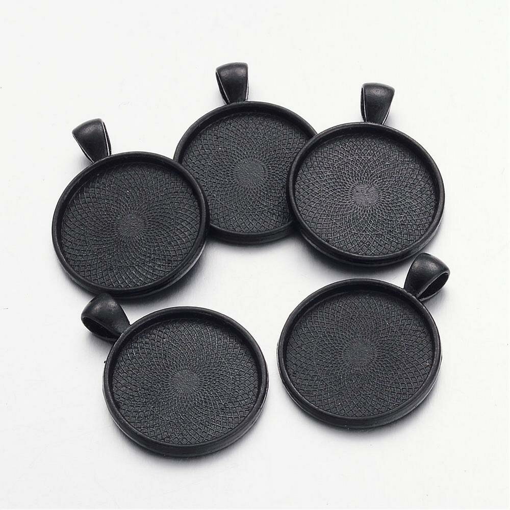 2 x 25mm svart cabochon hållare, cabochon hängare 16NR