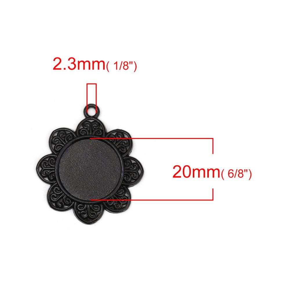 2 x 20mm svarta cabochonhållare, cabochonhängare 8500