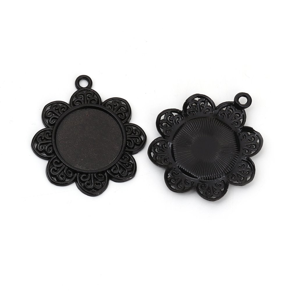 2 x 20mm svarta cabochonhållare, cabochonhängare 8500