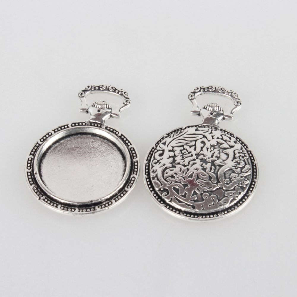 2 x 20mm cabochon hållare silver fickur, cabochon hängen 74AS