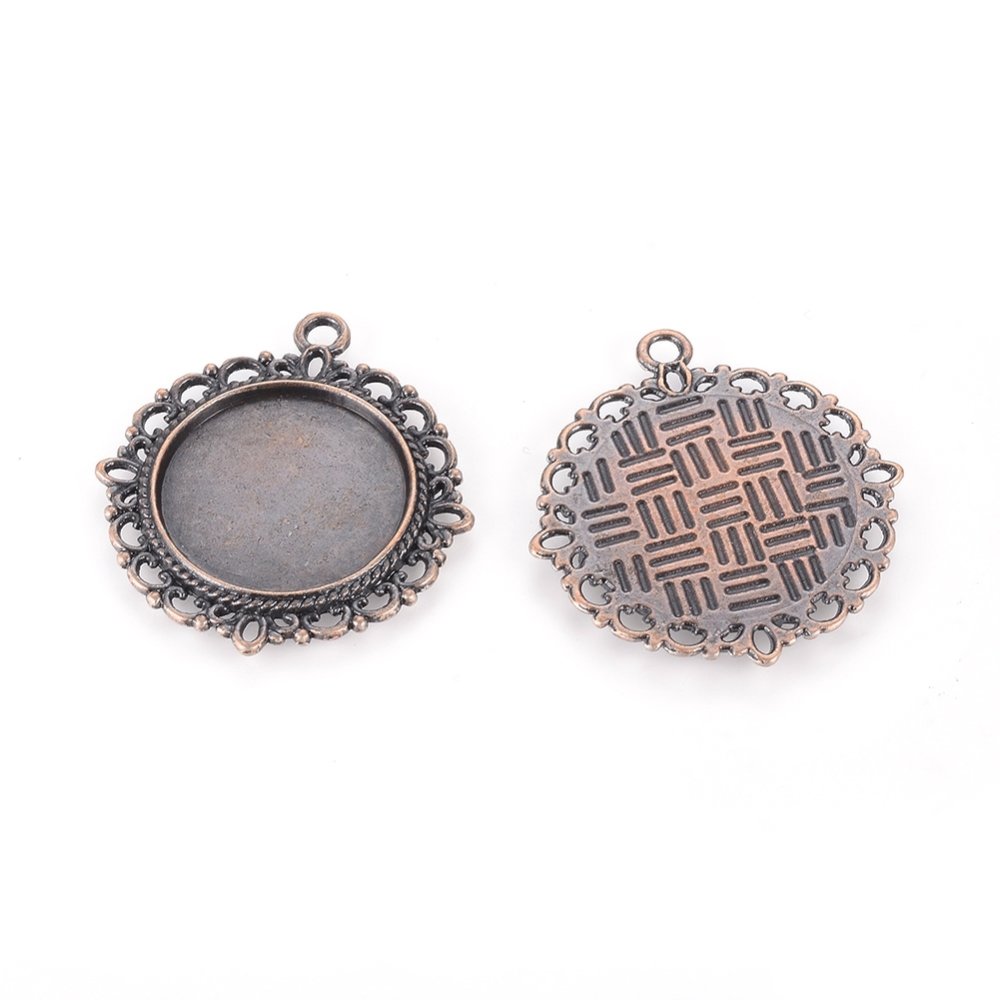 2 x 20mm koppar röd cabochon hållare, cabochon hängen 15290AS